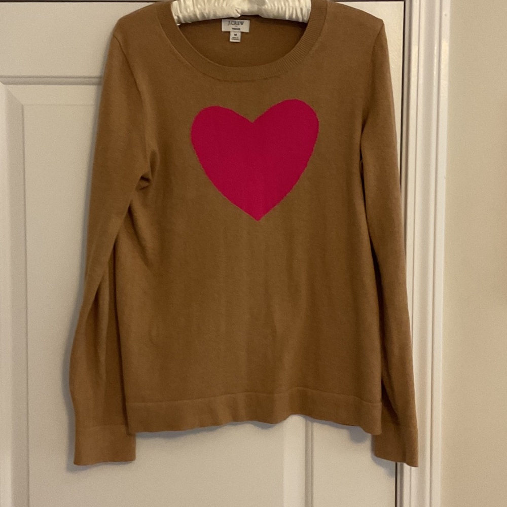 J. Crew Factory Camel Sweater with Magenta Heart